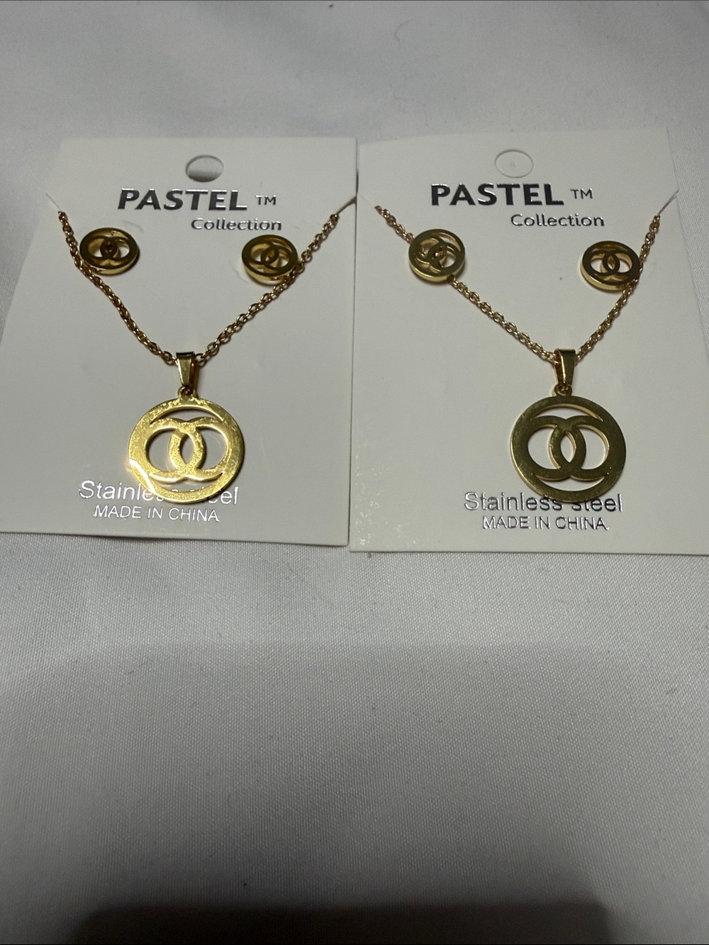 Set of 2 Pastels Gold Double Circle Pendant Necklace Set